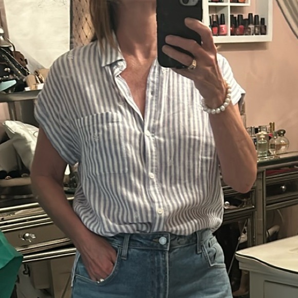 Rails blue striped daisy embroidered top - Picture 2 of 13